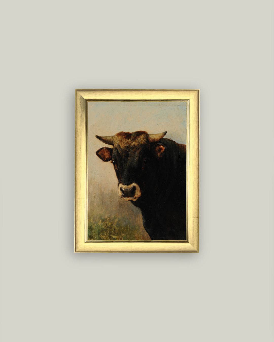 Black Ox Head Framed Antique Art