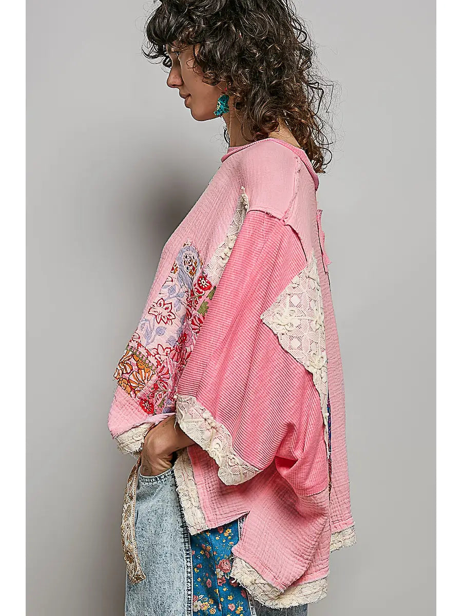 Round Neck Double Gauze Floral Top