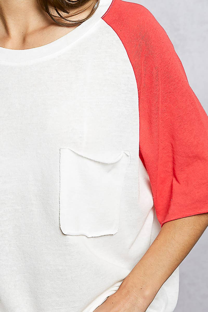 Round Neck Short Sleeve Contrast Knit Top SALE