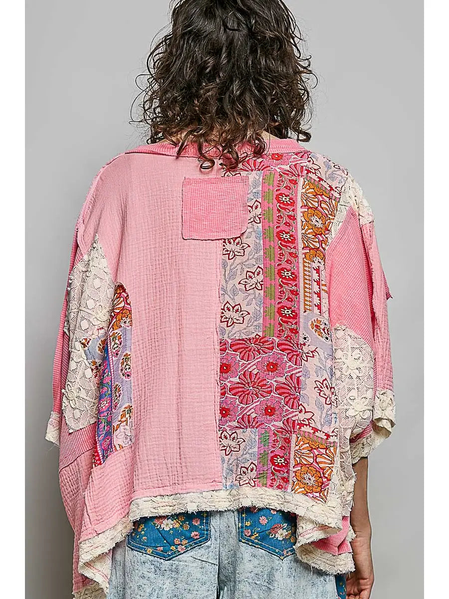 Round Neck Double Gauze Floral Top