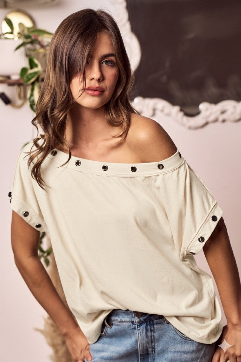 Auralis Metal Trim Eyelet Top