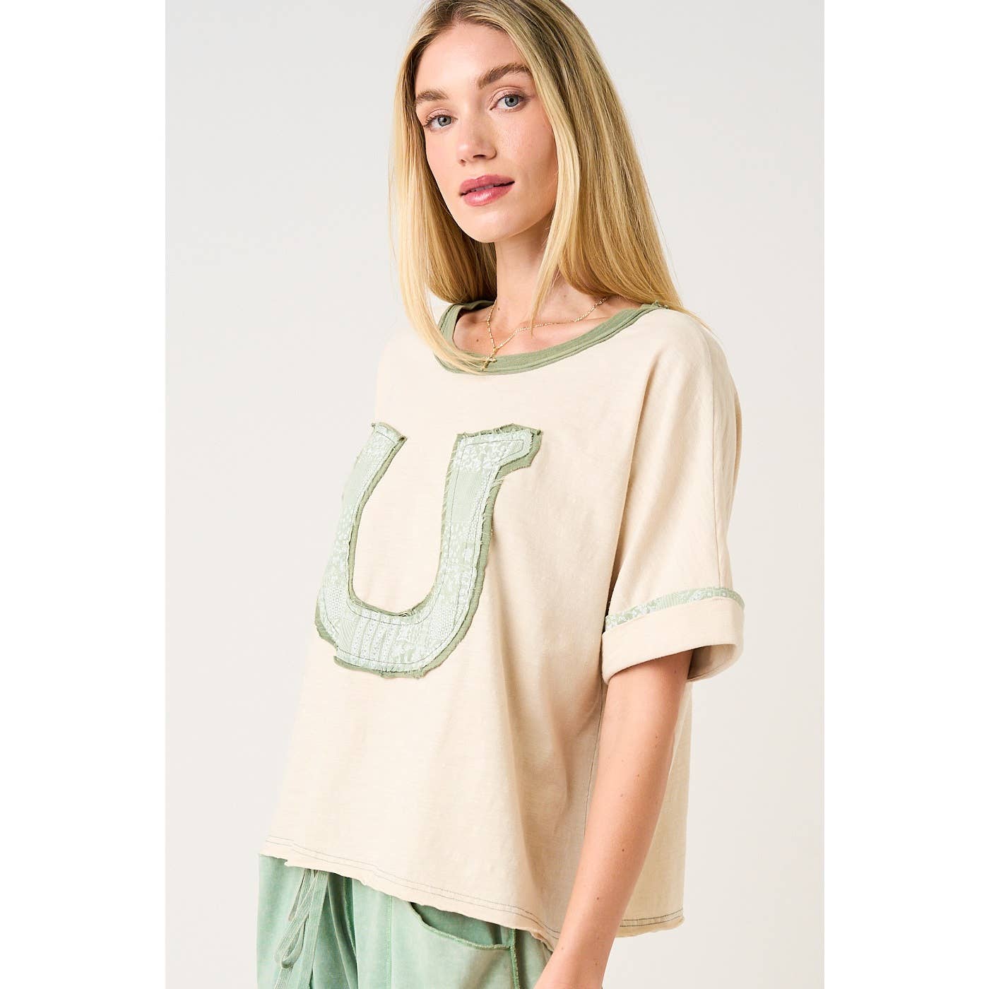 Horseshoe Patchwork Relaxed Short Sleeve Top