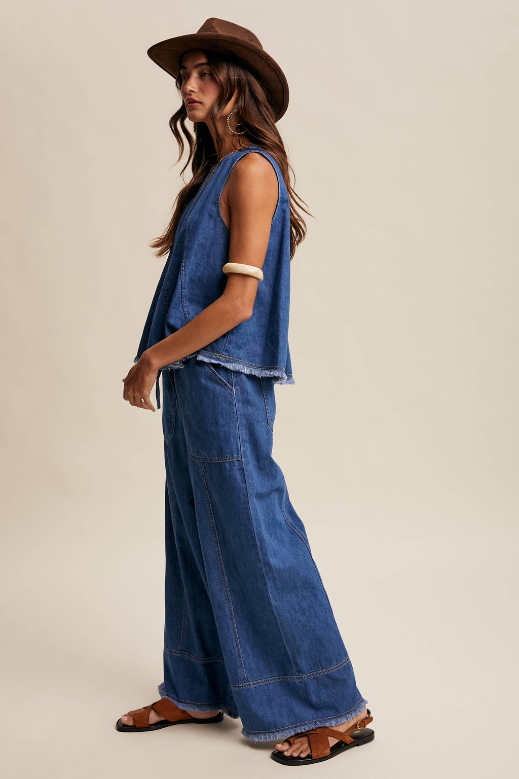 Washed Denim Wide-Leg Pants