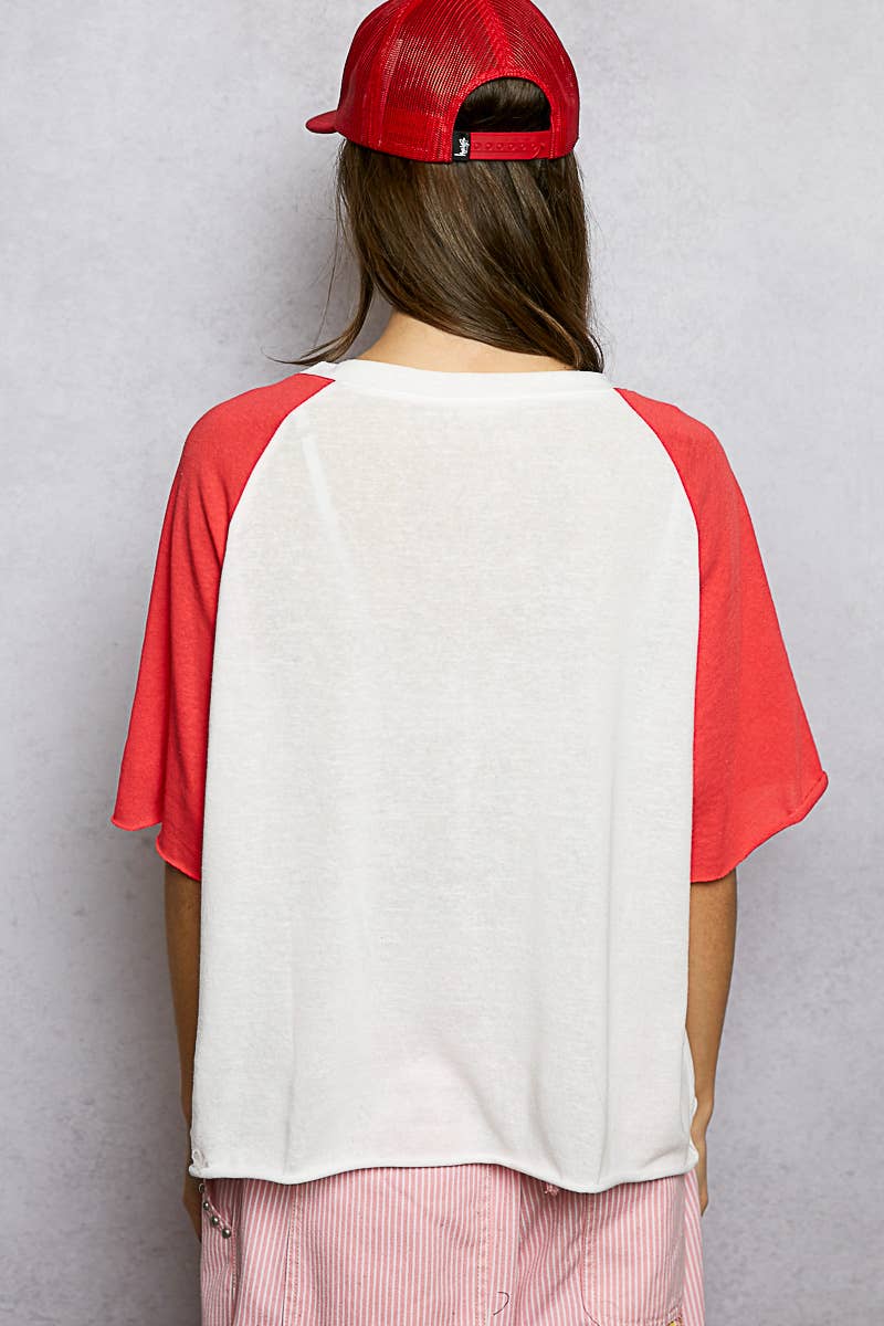 Round Neck Short Sleeve Contrast Knit Top SALE