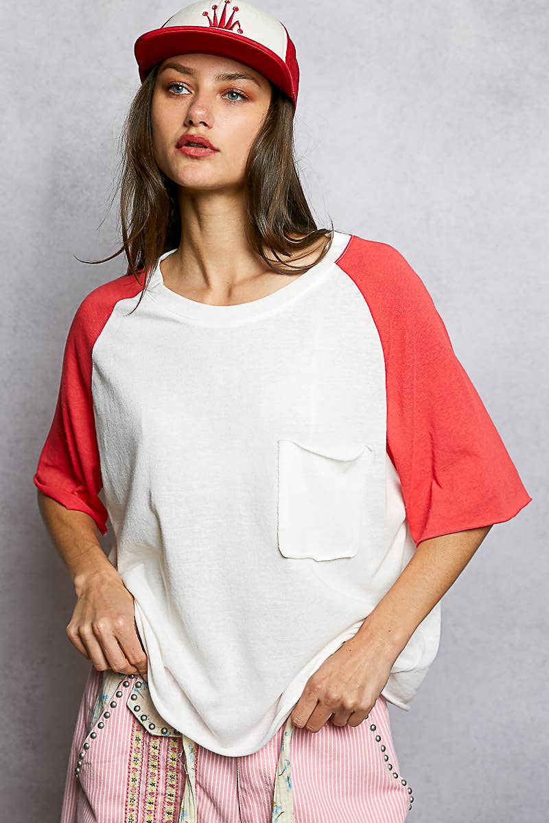 Round Neck Short Sleeve Contrast Knit Top SALE