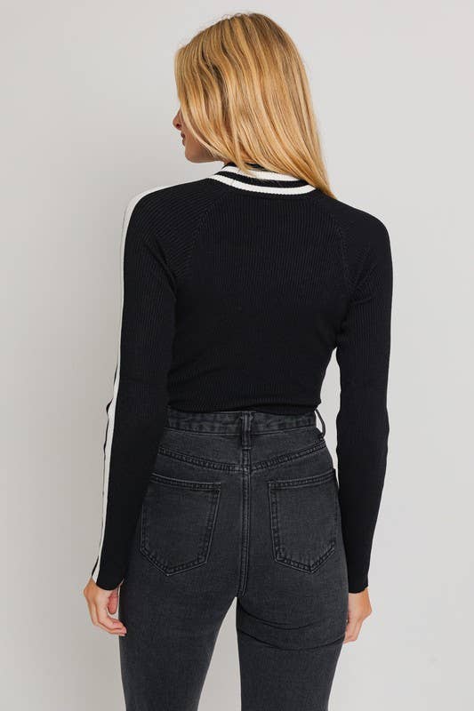 Mock Neck Long Sleeve Stripe Ribbed Bodysuit