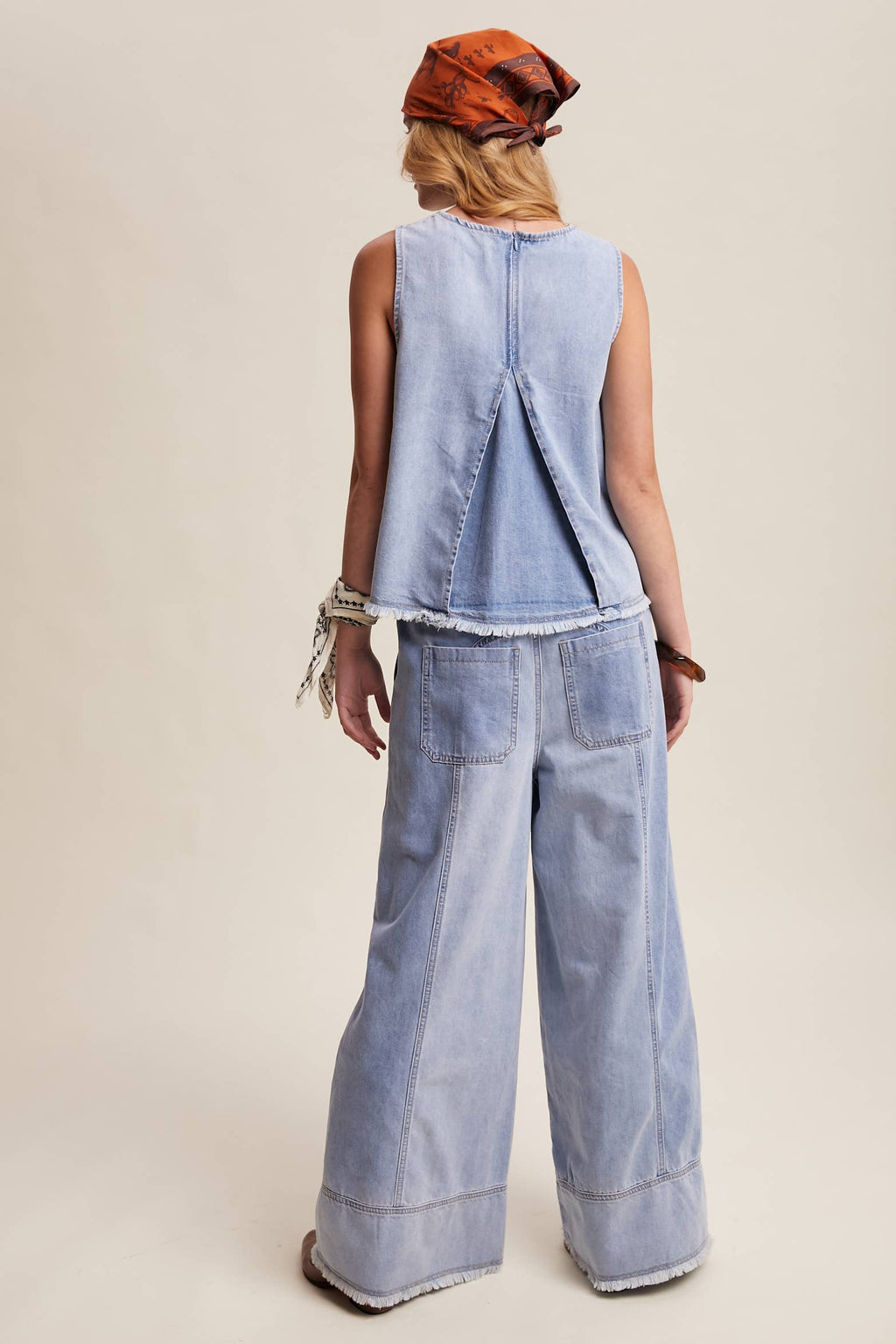 Washed Denim Wide-Leg Pants