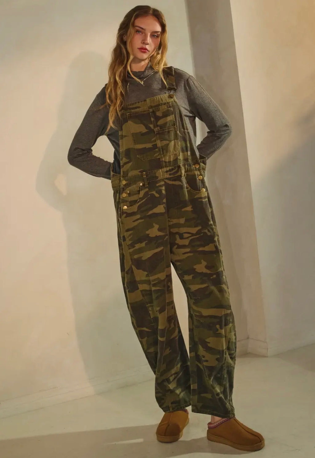 Plus Camo Barrel Leg Overalls ￼