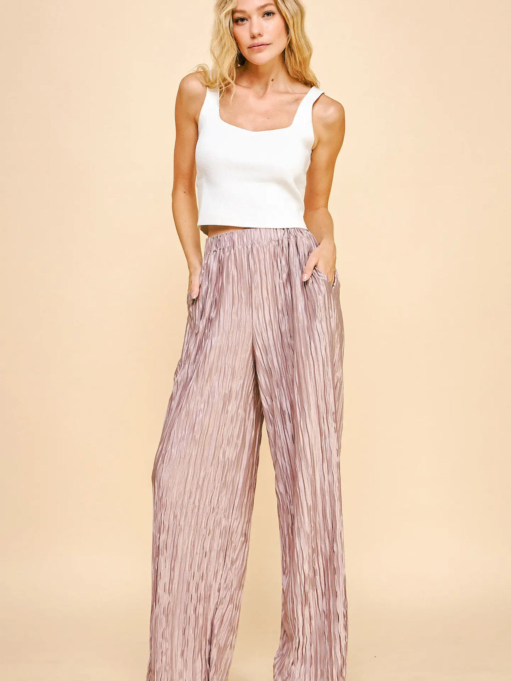 Pleated Elastic Waist Band Pant