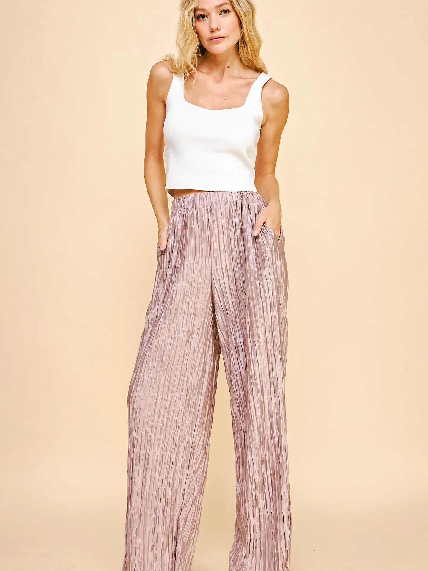 Pleated Elastic Waist Band Pant