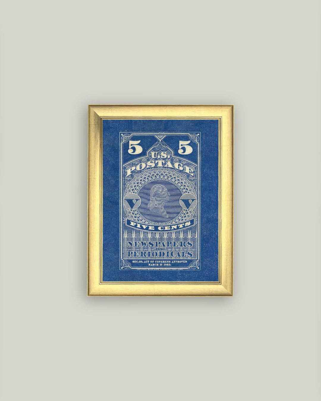 US Postage 5 Cents Framed Antique Art