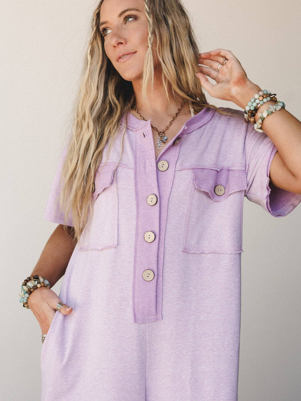 Jodi Short Sleeve Jumpsuit - Lavender