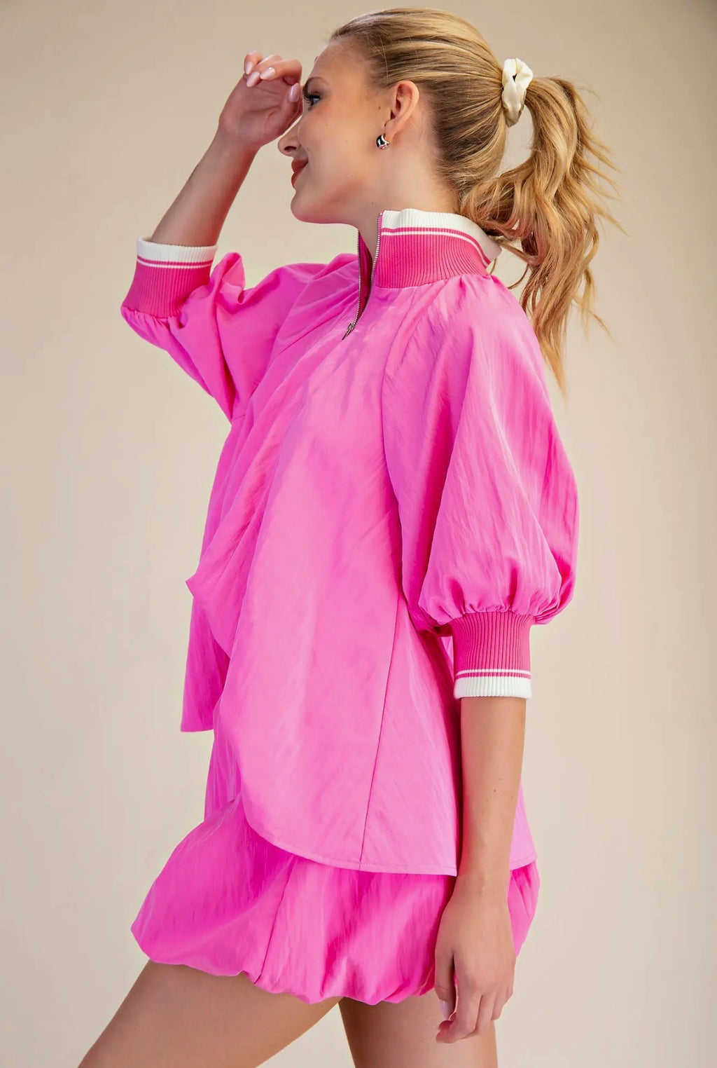 Mock Neck Zip Blouse