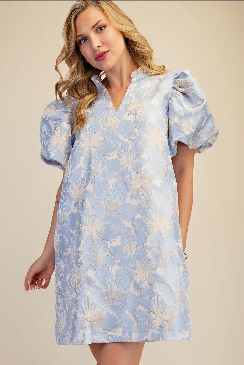 Ruffle v-neck puff sleeve mini dress
