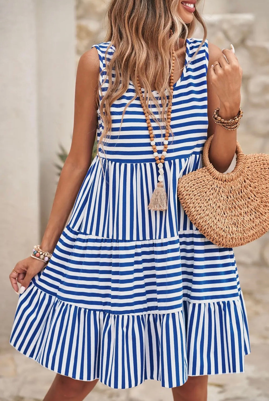 Blue striped Loose Mini Dress