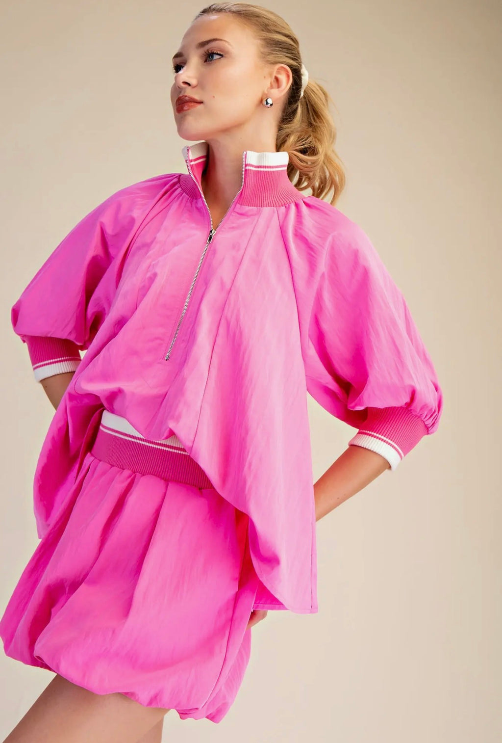 Mock Neck Zip Blouse