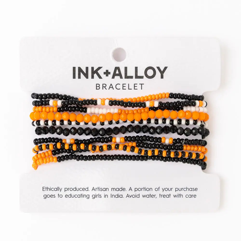 Game Day Beaded 10 Strand Stretch Bracelet Set Orange + Black
