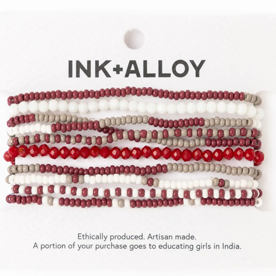 Game Day Beaded 10 Strand Stretch Bracelet Set Maroon + White