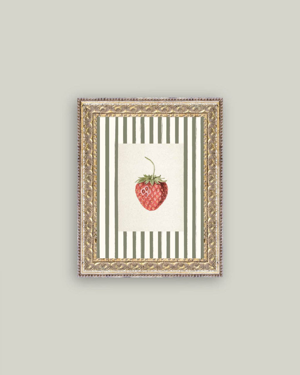 Strawberries on Stripes Framed Antique Art