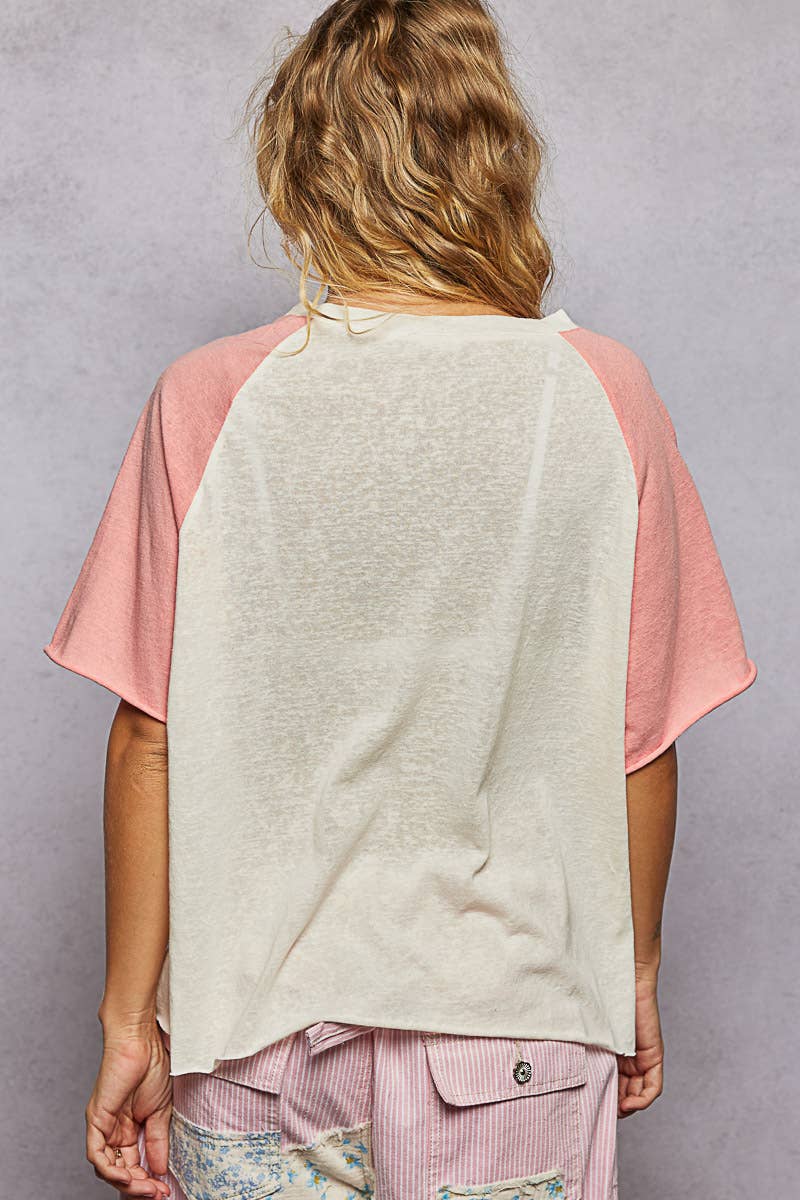 Round Neck Short Sleeve Contrast Knit Top SALE