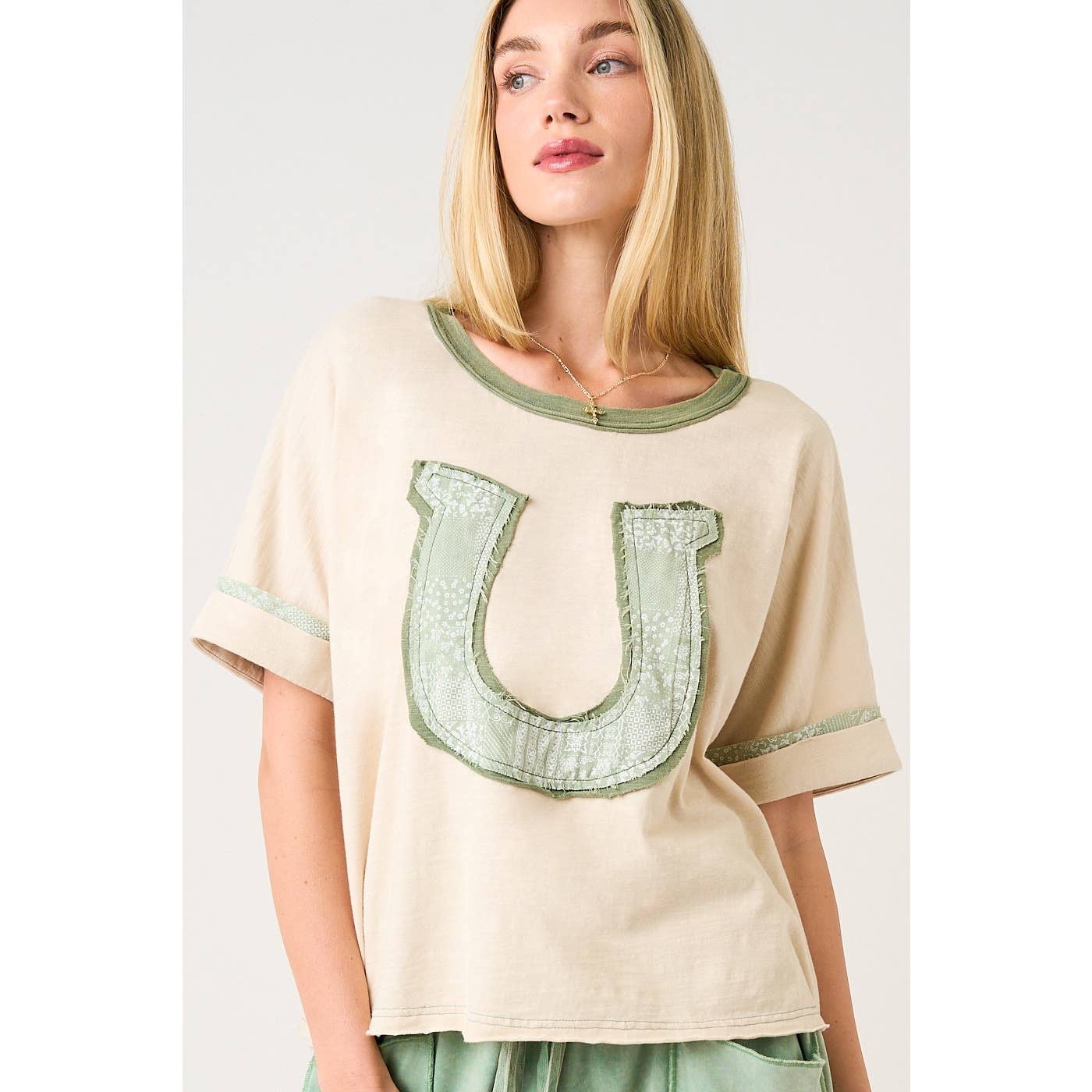 Horseshoe Patchwork Relaxed Short Sleeve Top