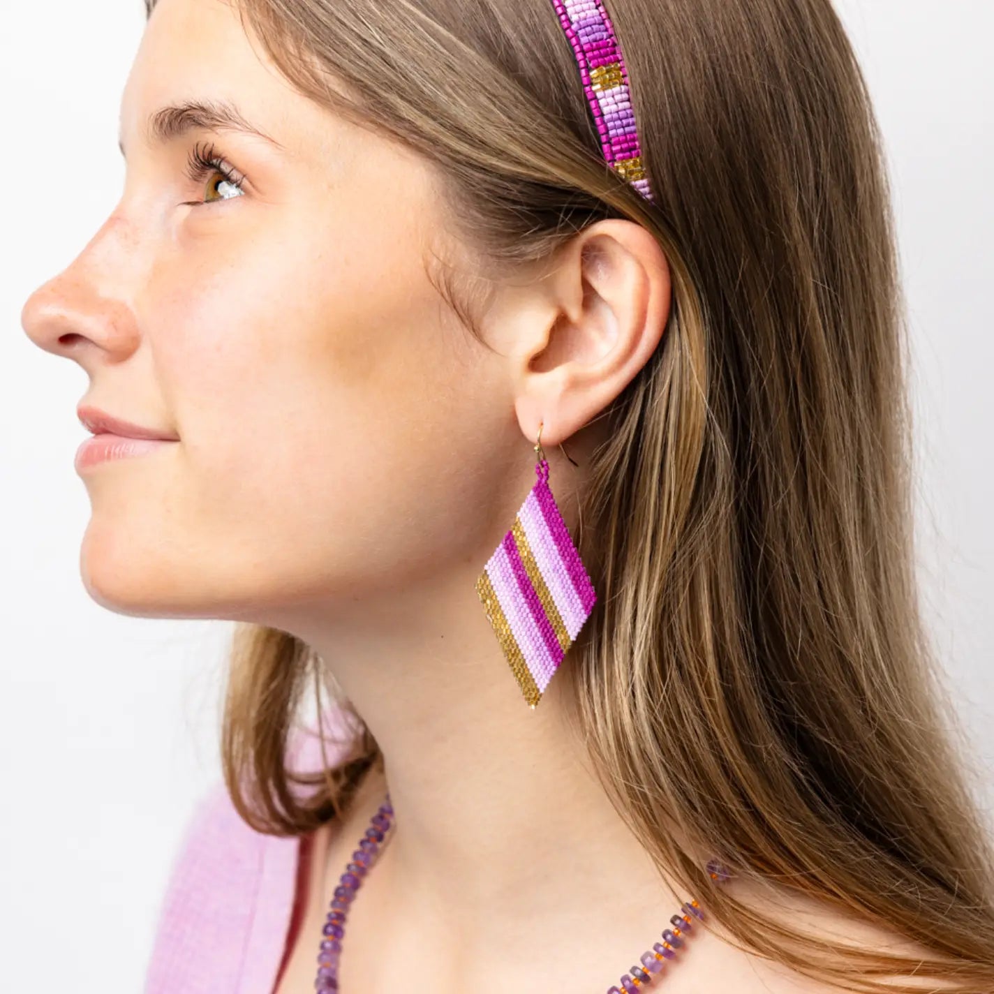 Frida Diagonal Ombre Stripes Beaded Earrings Purple