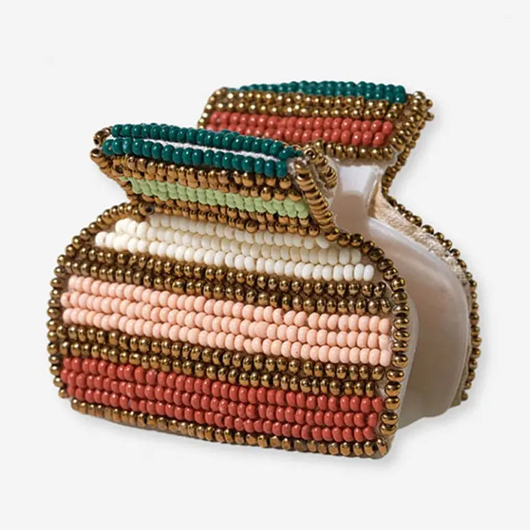 Gia Mixed Horizontal Stripes Small Claw Clip Desert
