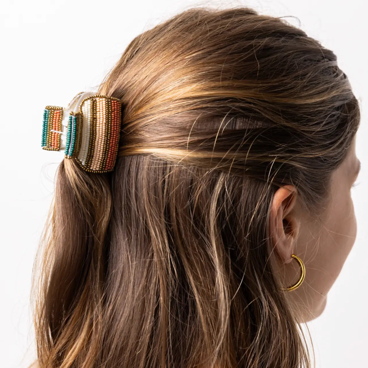 Gia Mixed Horizontal Stripes Small Claw Clip Desert