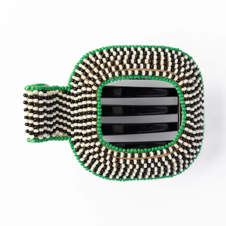 Charlotte Alternating Colors with Solid Edge Flat Hair Clip Green