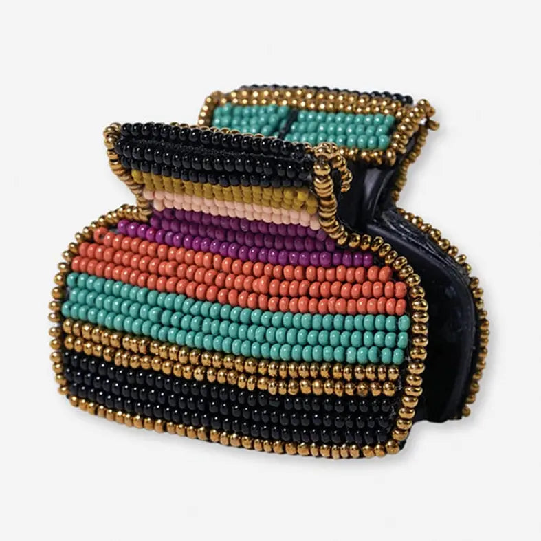 Gia Mixed Horizontal Stripes Small Claw Clip Jewel Tone
